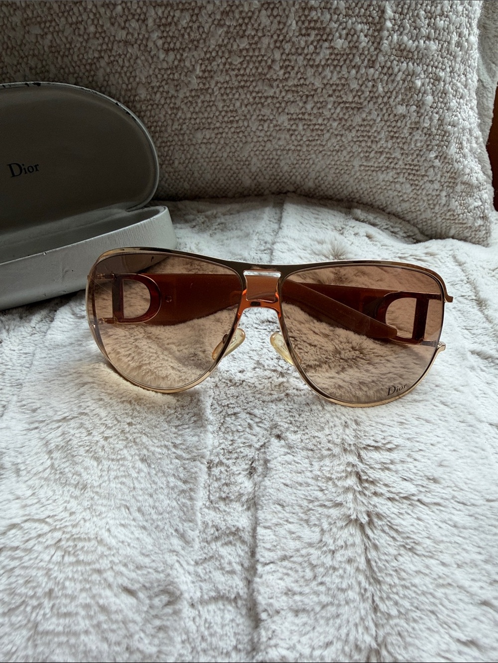 Christian Dior Y2K Gold Aviator Shield Sunglasses